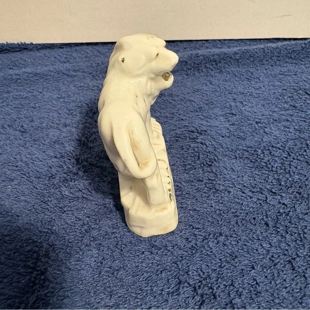 MCM Vintage Porcelain White Lion Figurine Japan 3” Accent Decor